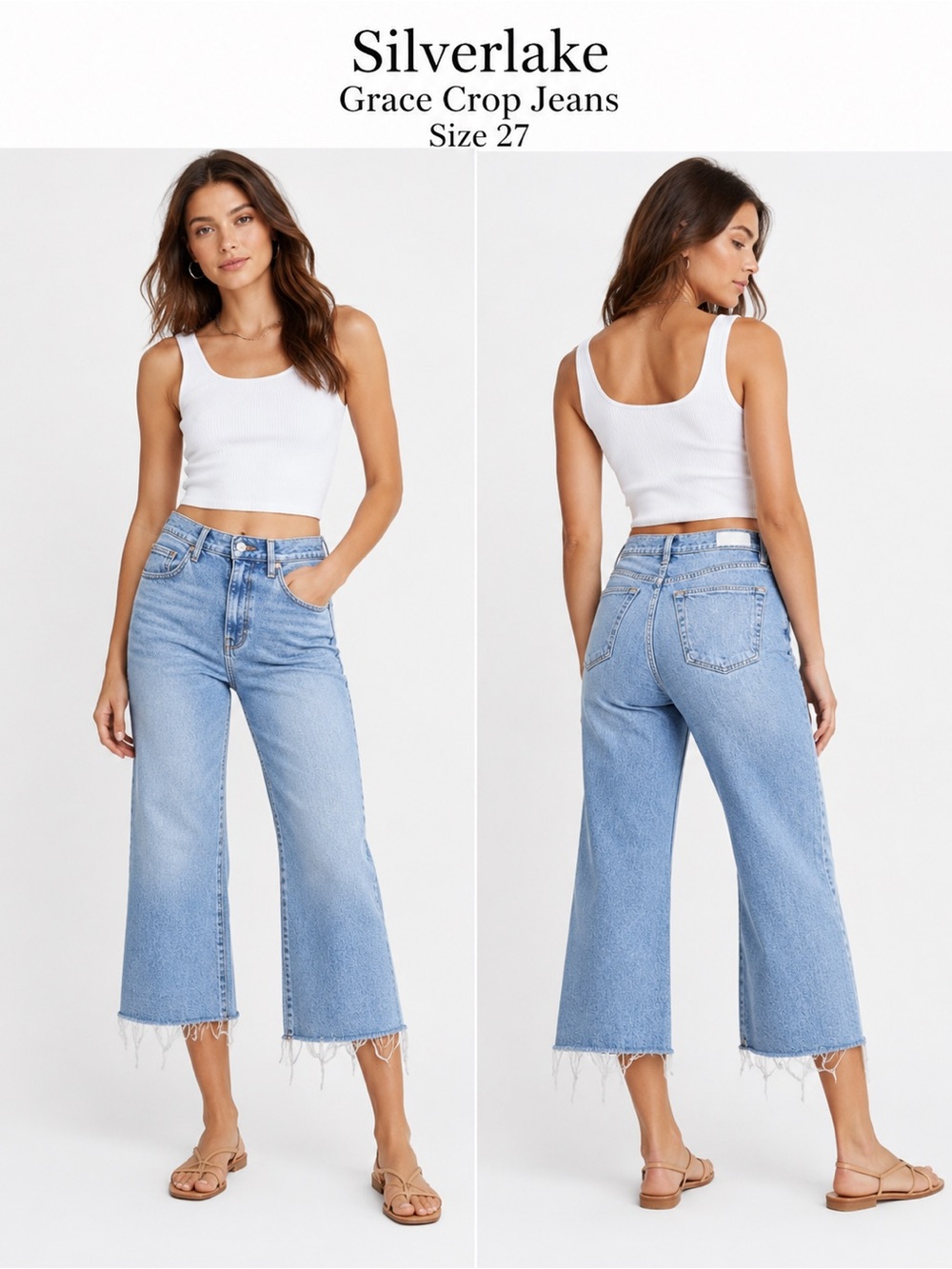 Silverlake Grace Crop Jeans Size 27 Light Wash Wide Leg Raw Hem